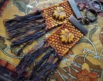 Hand woven beaded earrings, fringe earrings, lightweight earrings, Fall jewelry, Fall colors