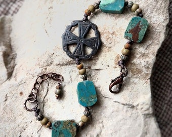 Knotted turquoise bracelet, beaded bracelet, Southwestern, turquoise beads