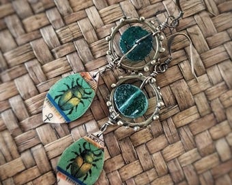 Washi Tape Egyptian Scarab Earrings: Beaded Boho Jewelry