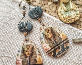 King Tut Earrings: Washi Tape Art, Czech Glass Beads