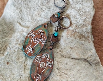 Hand Painted Petroglyph Earrings: Boho Dangle Beaded Jewelry