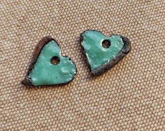 Enameled heart charms, handmade torch fired enamel, artisan jewelry component