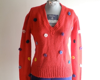 Lunar rojo punto 70s / 80s suéter por Collage sz. Pequeño / Mediano