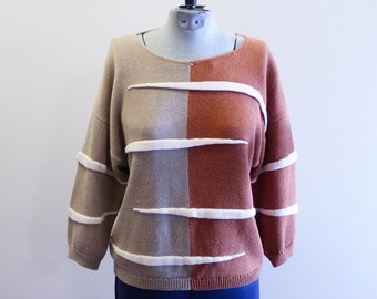 Suéter de bloque de color de dos tonos de textura abstracta de los años 70 de Pronto sz. Medio