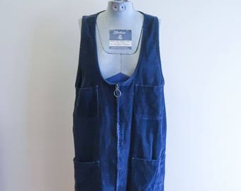 Corduroy 90s navy blue O-ring zip front romper dress sz. Medium / Large