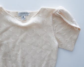 Suéter de mangas abullonadas divididas de lana crema texturizada sz. Pequeño