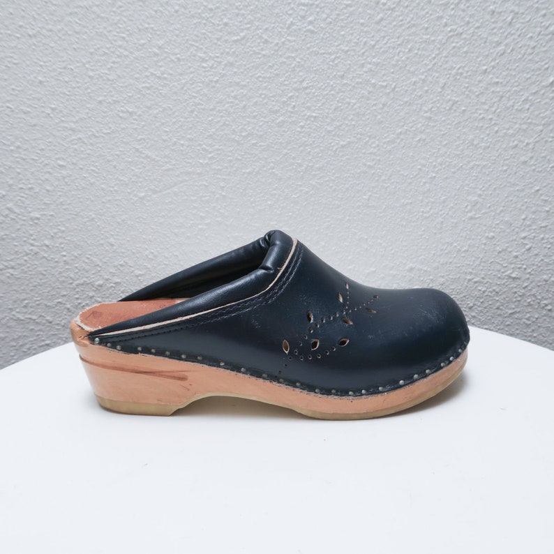 navy leather clogs