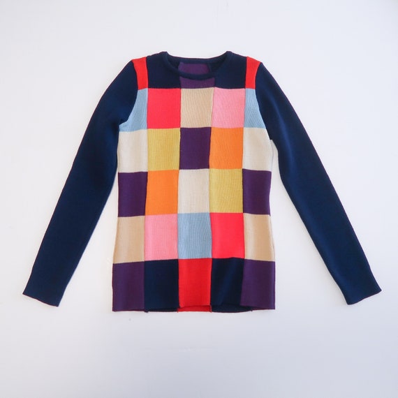 Unique Mod vintage 70s patchwork wool knit sweate… - image 3
