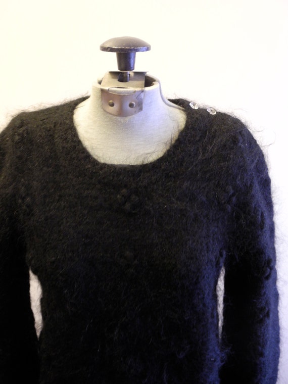 Fuzzy popcorn knit MOHAIR 80s / 90s black sweater… - image 3