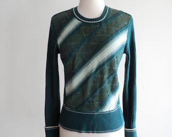 SUEDE verde rayas verticales 60s 70s suéter boho sz. XS / Pequeño