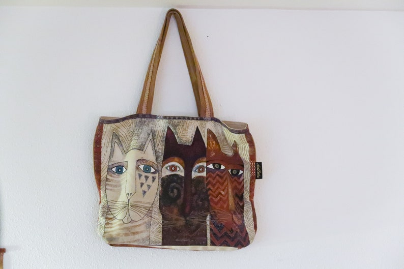 Laurel Birch large CAT brown patterned tote bag