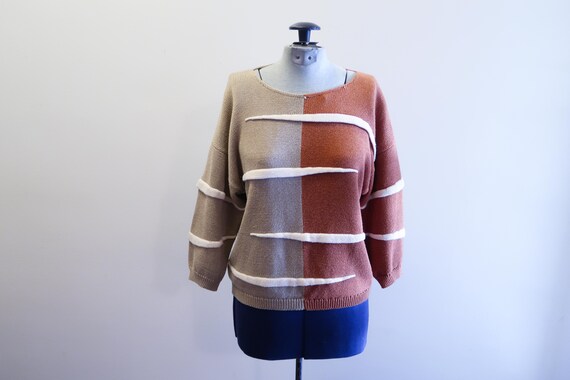 Two tone abstract texture 70s color block sweater… - image 1