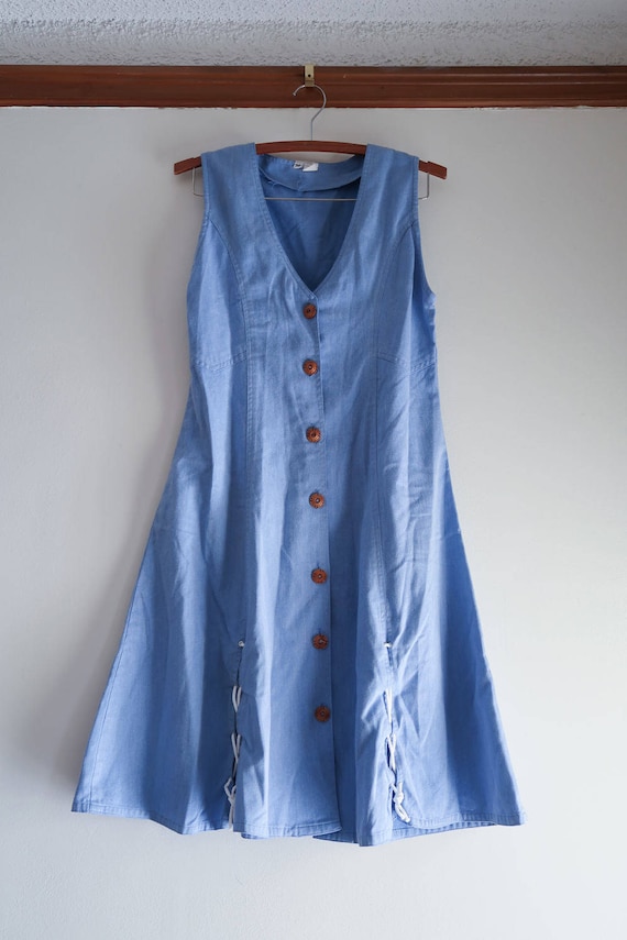 Denim 60s / 70s  NAUTICAL romper dress wood button