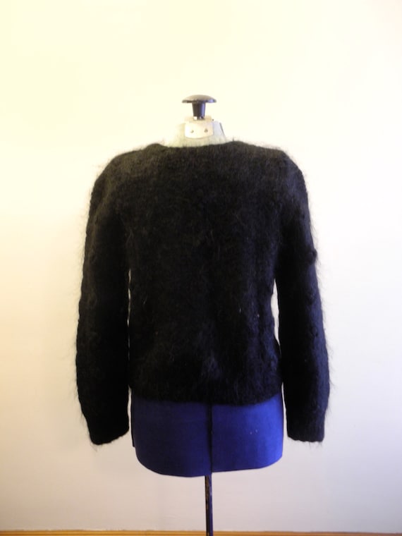 Fuzzy popcorn knit MOHAIR 80s / 90s black sweater… - image 4