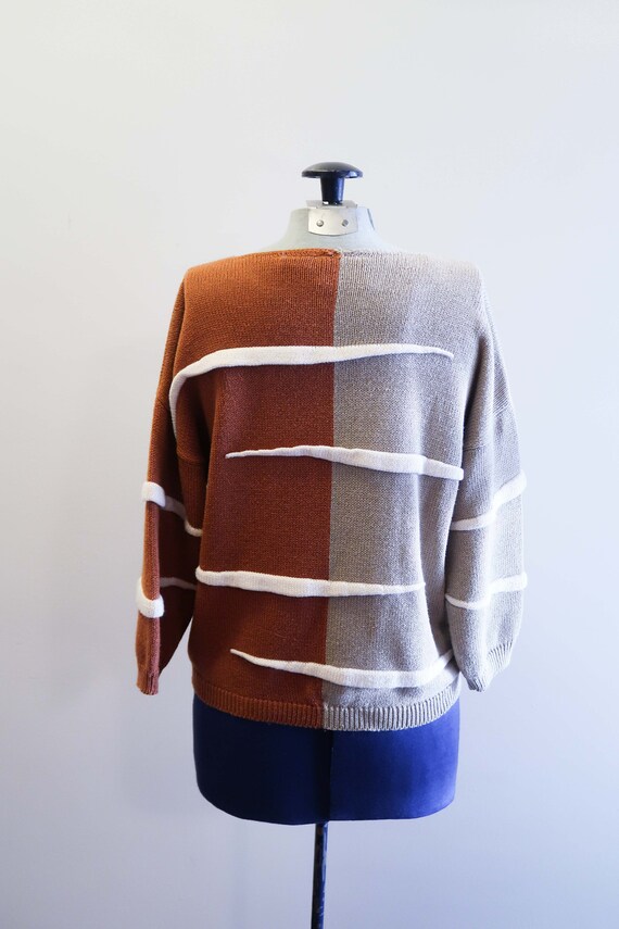 Two tone abstract texture 70s color block sweater… - image 4