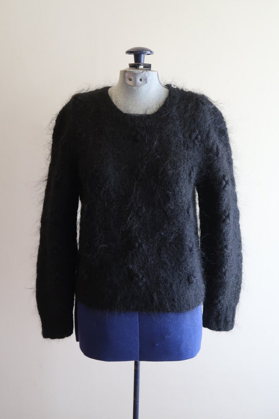 Fuzzy popcorn knit MOHAIR 80s / 90s black sweater… - image 1
