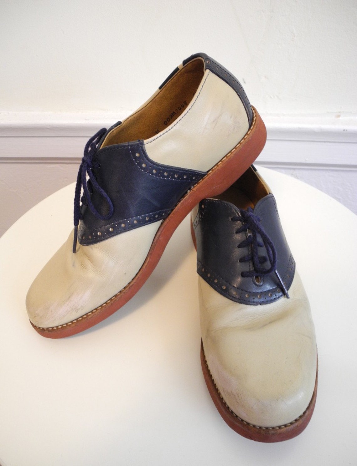 VIntage BASS Saddle Shoes UNIQUE in navy and tan sz. 10 Etsy