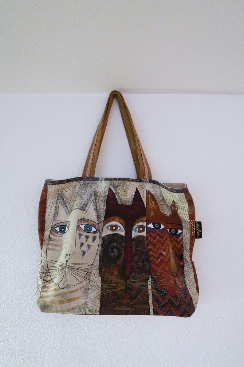 Laurel Birch large CAT brown patterned tote bag