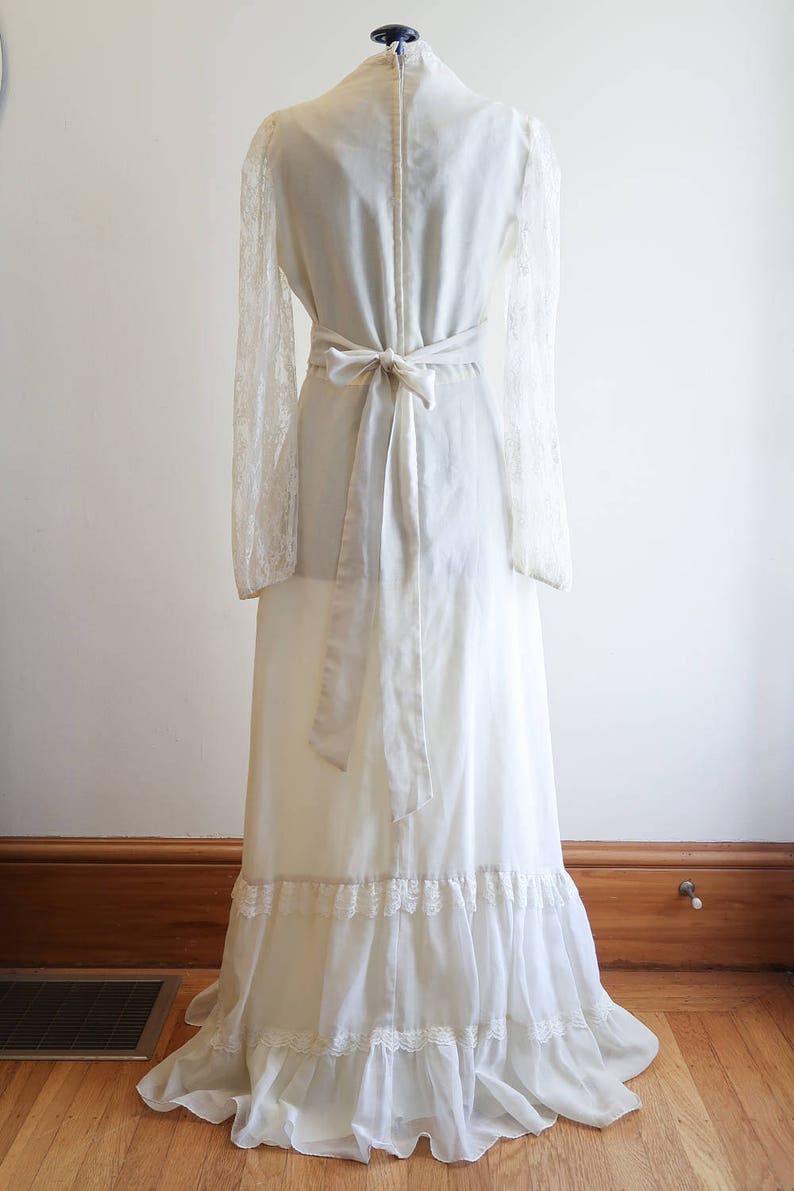 Vintage 70s Ethereal Boho Gunne Sax Cream Sheer Lace Wedding Dress Sz ...