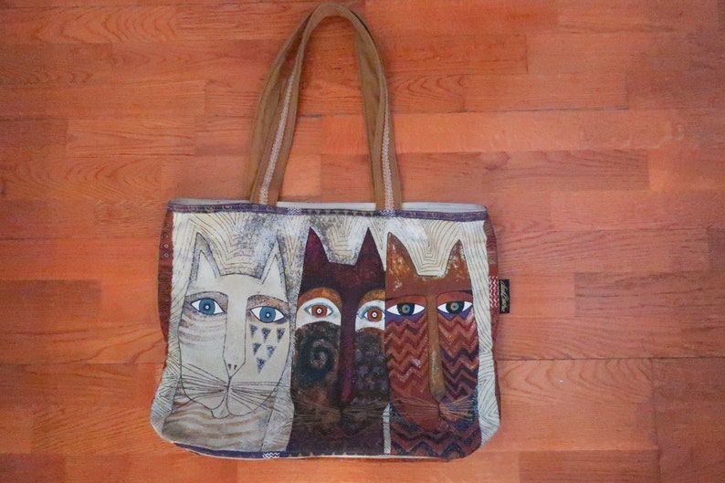 Laurel Birch large CAT brown patterned tote bag