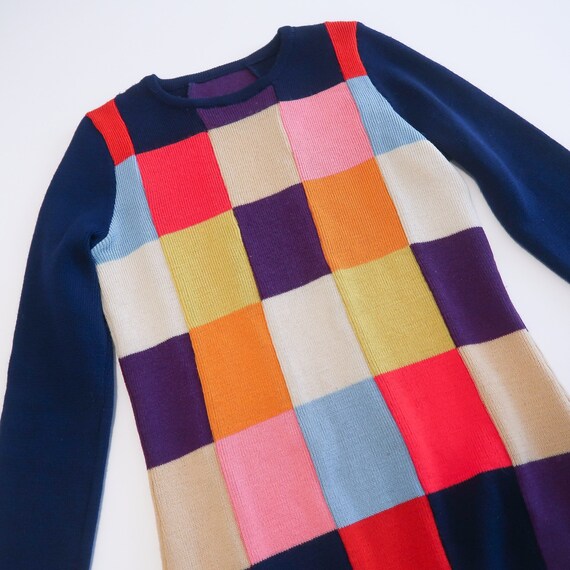 Unique Mod vintage 70s patchwork wool knit sweate… - image 2