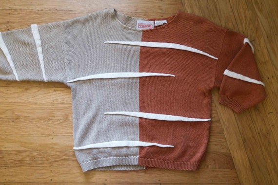Two tone abstract texture 70s color block sweater… - image 5