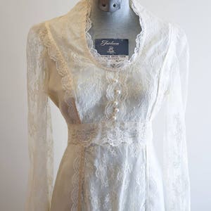 Vintage 70s Ethereal Boho Gunne Sax Cream Sheer Lace Wedding Dress Sz ...