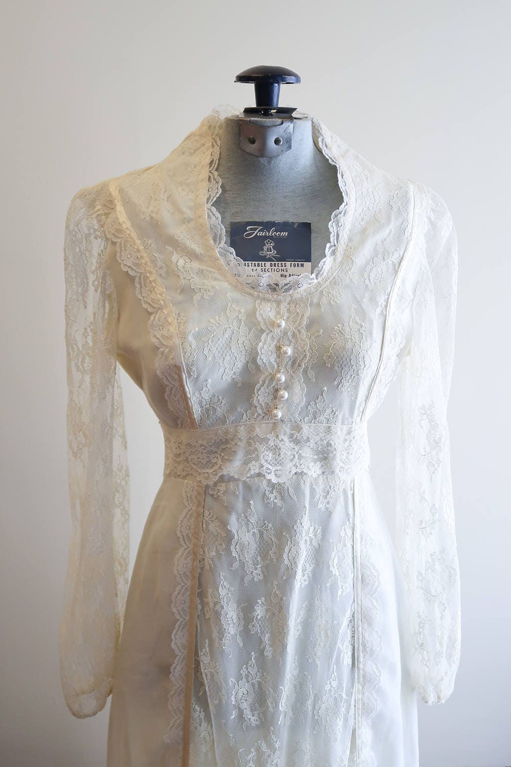 Vintage 70s Ethereal Boho Gunne Sax Cream Sheer Lace Wedding Dress Sz ...