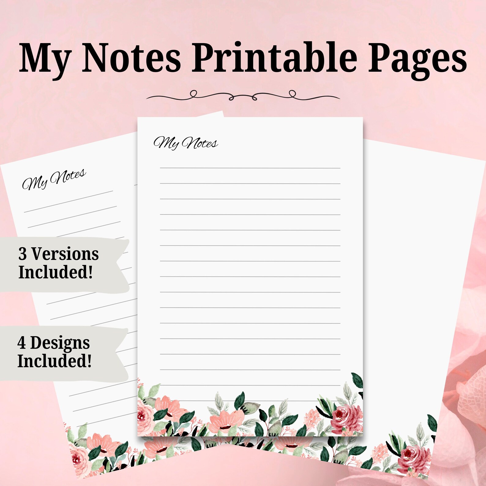 Floral Note Pages, My Notes Printable, Todo List Template, Printable ...