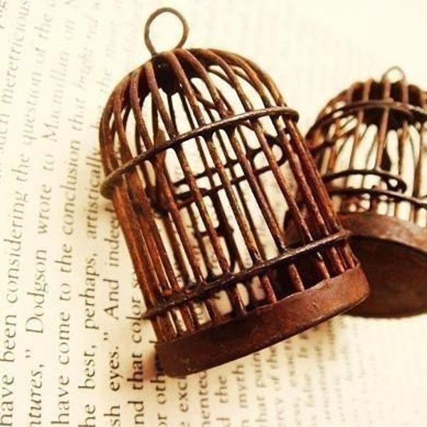 2 Artificial Rusty Chic Vintage Style  Bird Cage Pendant -New color