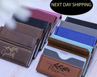 Personalized Business Card Holder, Custom Engraved Magnet Closure Wood Business Card Case for Corporate Employee Gift, Mother's Day Gift