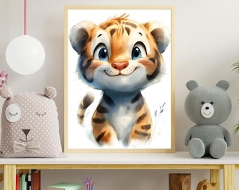 Tigerunge | Djur, Barnrumsaffischer, Barnrumsbilder, Barnposters, Akvarellposters, Safari, Barnrumsbilder | Digital nedladdning