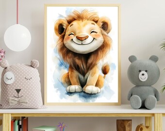 Babylejon | Barnposter, Djurposter, Akvarell, Djurtryck, Barnrumsbilder, Lejonbarnposter, Barnposter | Digital nedladdning