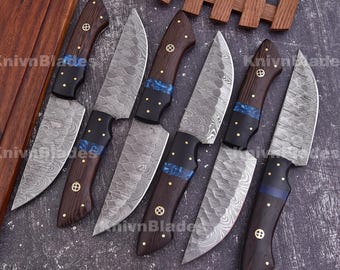 Set di coltelli da bistecca in acciaio Damasco fatti a mano - Manico in legno Wangi personalizzato