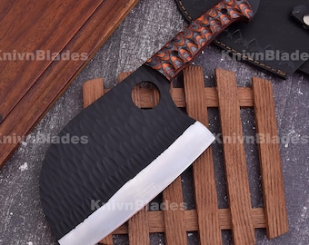 Cuchillo de carnicero serbio forjado a mano, de acero con alto contenido de carbono, regalo personalizado.