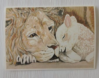 Lion and Lamb Watercolor Card Print