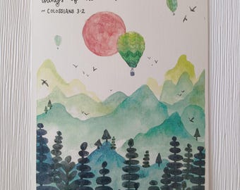 Hot Air Balloon Watercolor Print Card