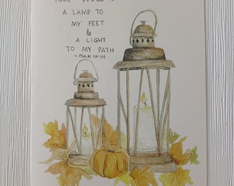 Fall Lantern Watercolor Card Print
