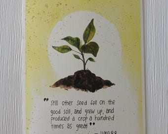Luke 8:8 Watercolor Card Print
