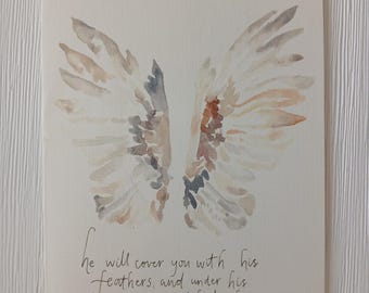 Psalm 91:4 Watercolor Card Print