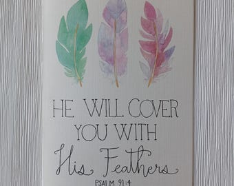 Psalm 91:4 Watercolor Print