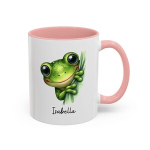 Personalized Name Mug, Watercolor Tree Frog Ceramic Coffee Cup, Animal Lover Gift for Her