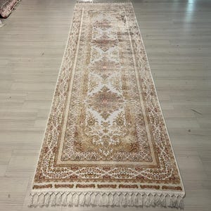 3X10 ft  Beige Silk Rug, Turkish Silk Rug, Rug for Living Room, High Quality Silk Rug,Runner Silk Rug, Home Decor,Anatolian Silk Rug