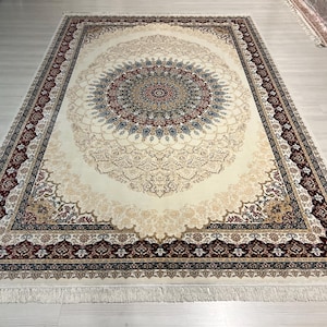 7x10 ft Beige Tabriz Traditional Silk Rug, Persian Silk Rug, Rug for Living Room, High Quality Rug,Luxury Silk Rug, Classic Silk Rug