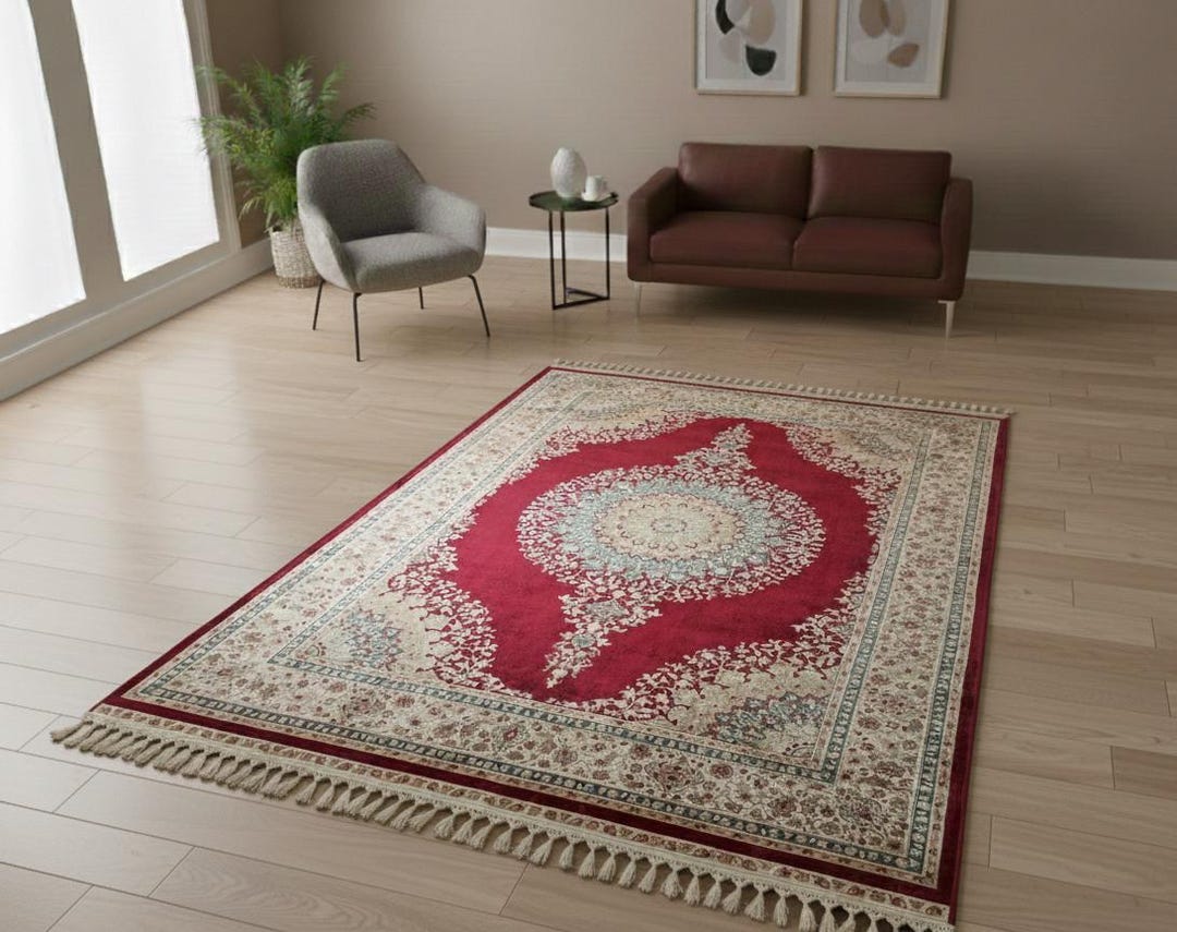 Red Modal Silk Rug 5x8, Oriental Medallion Design, Luxury Home Decor - Etsy