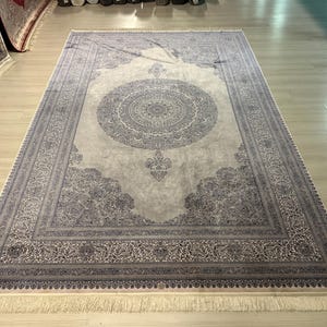 7x10 ft Beige Medallion Pattern Silk Rug, Turkish Silk Rug, Rug for Living Room, High Quality Rug,Luxury Silk Rug, Classic Silk Rug