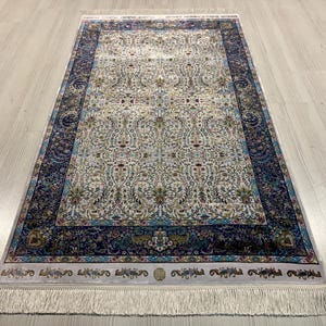 3X5 ft Blue Classic Silk Rug, Turkish Silk Rug, Rug for Living Room, High Quality Silk Rug,Runner Silk Rug, Hallway Silk Rug , Entryway Rug