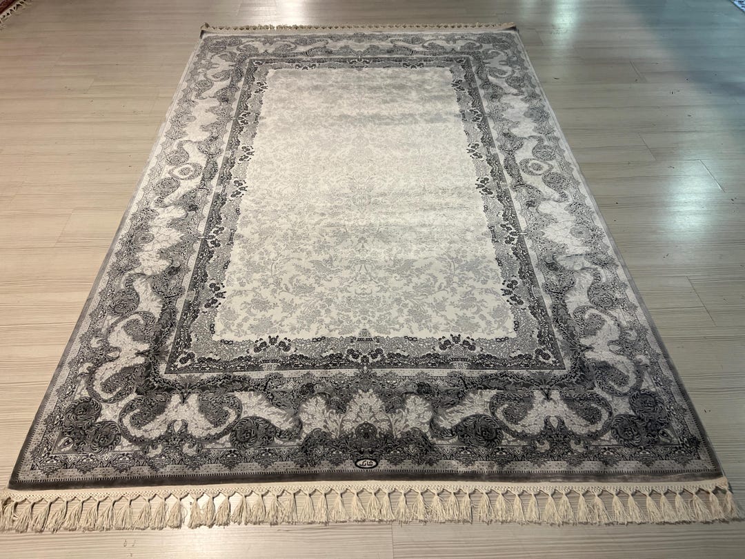 5X8 Ft Modern Damask Area Silk Rug, Medium Silk Rug, Rug for Living ...