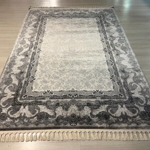 5X8 ft Modern Damask Area Silk Rug, Medium Silk Rug, Rug for Living Room, High Quality Silk Rug,Luxury Silk Rug, Home Decor, Modern Silk Rug