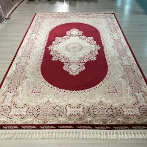 7X10 ft Gold Red Medallion Silk Rug, Medium Silk Rug, Rug for Living Room, High Quality Silk Rug,Luxury Silk Rug, Persian Silk Rug, Rugs